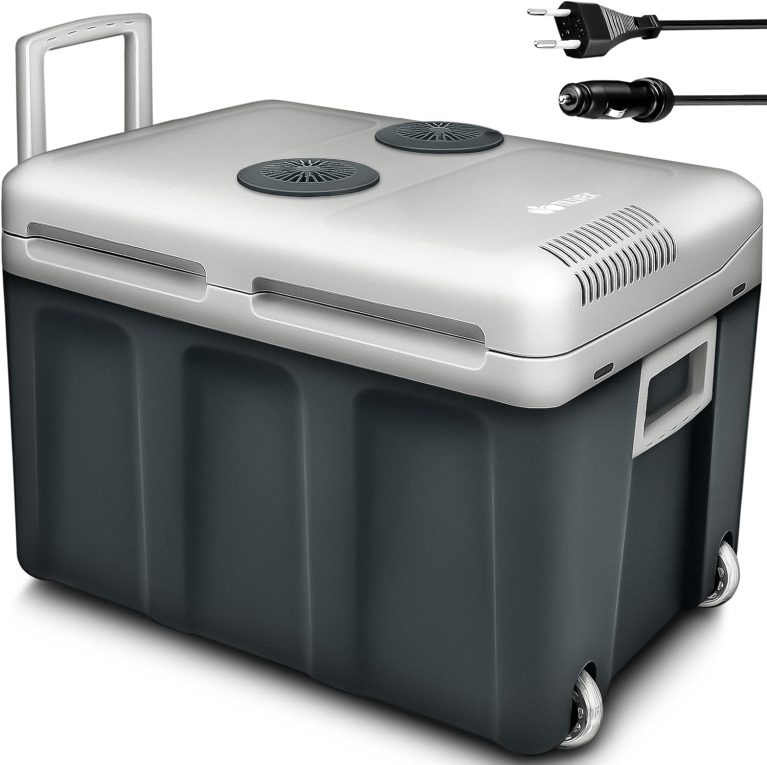 tillvex Glacière Électrique 40L avec Roulettes, Mini-Frigidaire 230V et 12V pour Camping et Voiture, Refroidit et Réchauffe, Mode ECO