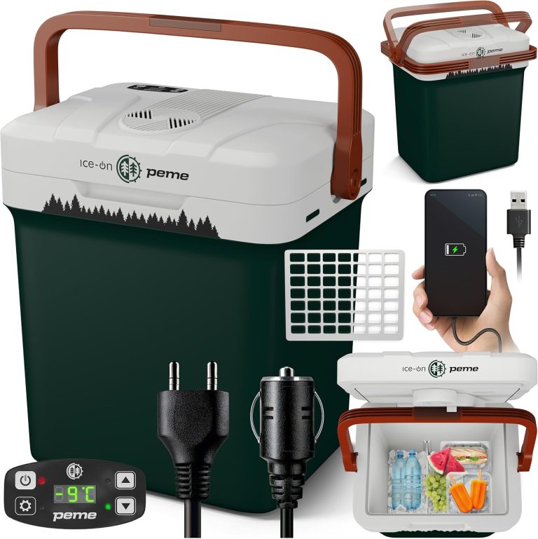 peme Essential M Glacière Electrique Voiture Frigo 22,9L, 230V 12V, Fonction Chauffante, Port USB